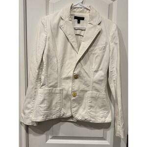 Ralph Lauren White Blazer Size 6 Made in USA Gold Anchor Buttons Nautical Chic